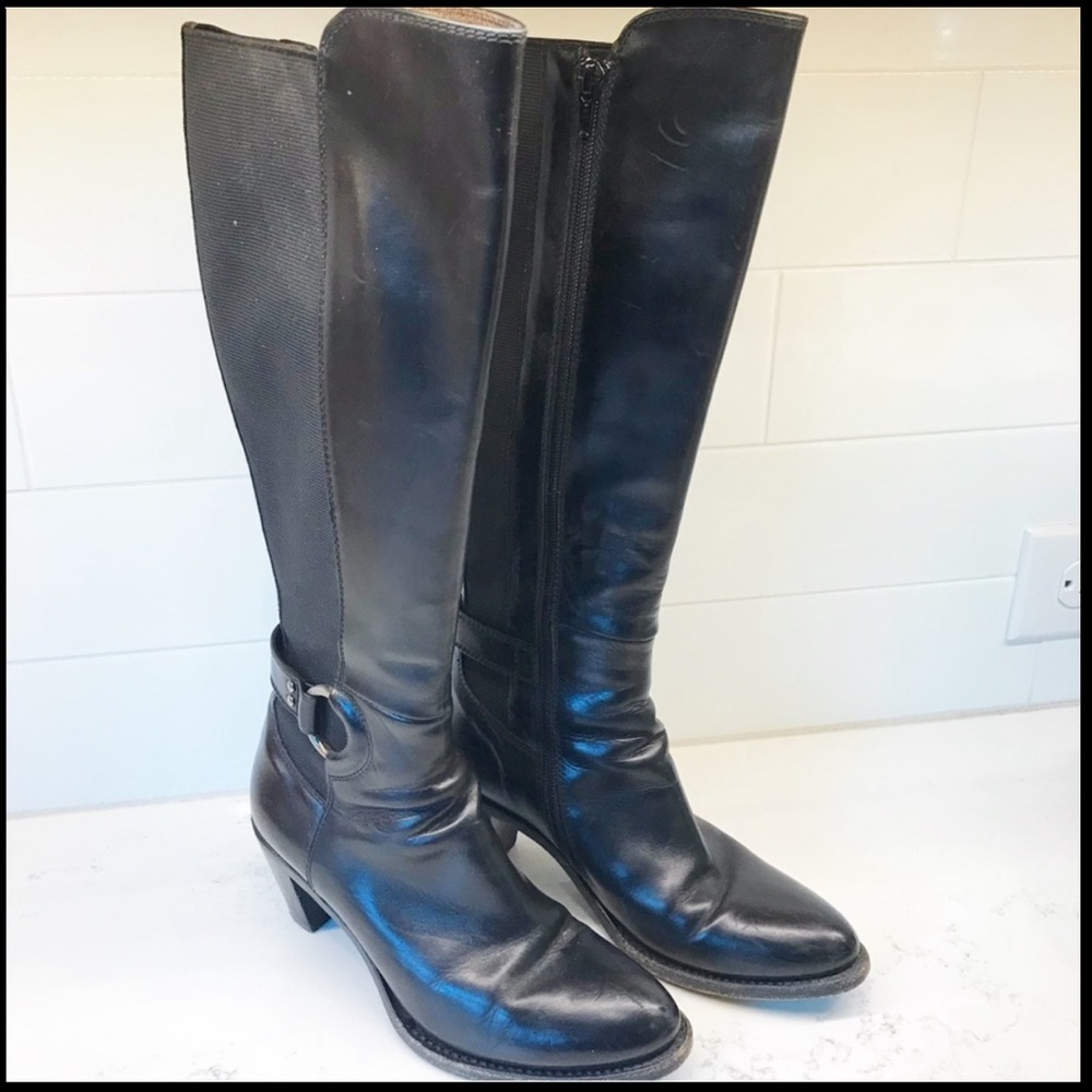 AGL Calfskin Leather Boots with Stretch Panel